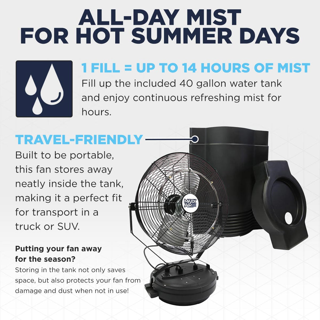 Maxx Air 3-Speed Misting Fan with 40 Gal. Tank, Industrial Cooling Fan